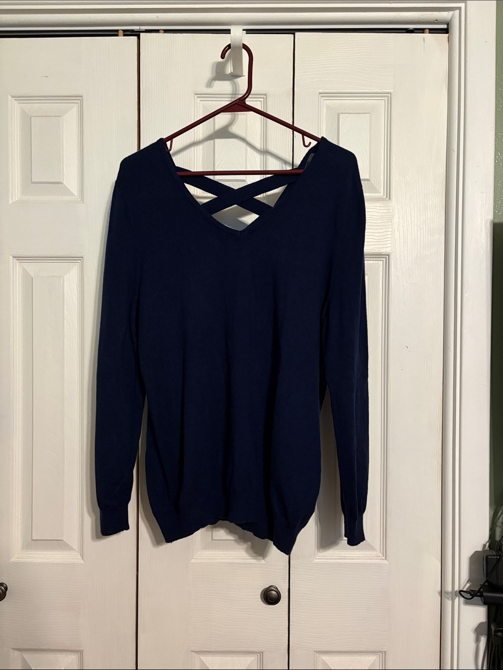 Women's Crisscross Back V-Neck Sweater - Navy